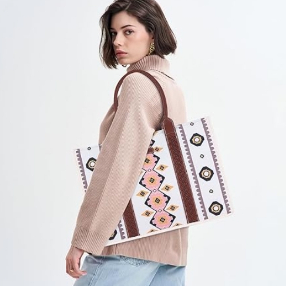 Western Tote Boho Shoulder Purse and Handbag with Wide Shoulder Strap